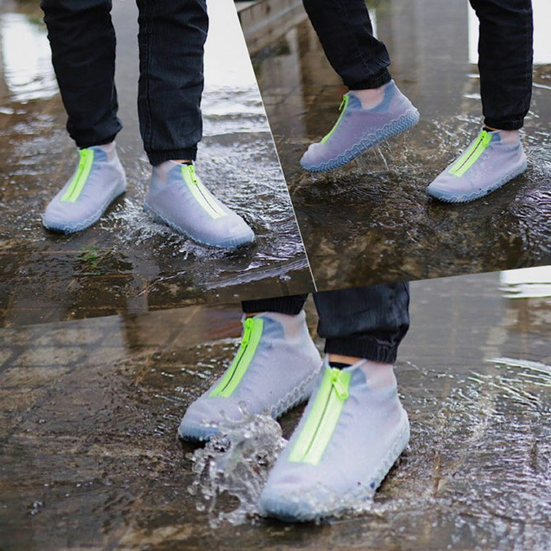 Men White Shoe Covers Zipper Reusable Waterproof Shoes Cover Women's Galoshes Non Slip Overshoes Silicone Rain Cover For Shoes
