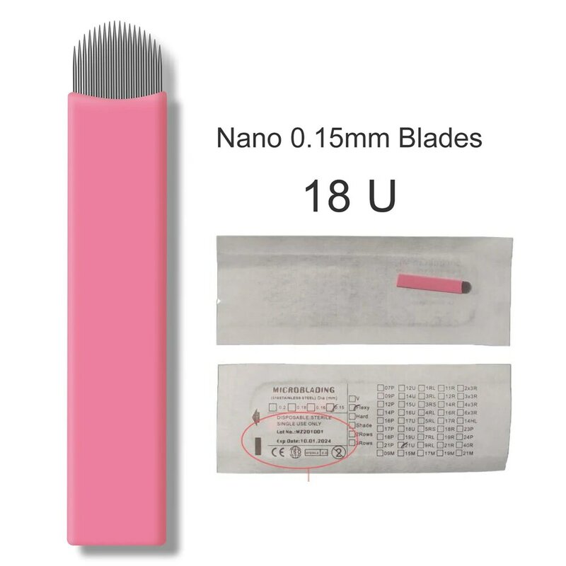 Aghi per tatuaggio con lama Microblading monouso rosa sottile da 0.15mm 50 pz/scatola per macchina per penna per trucco permanente per sopracciglia da ricamo