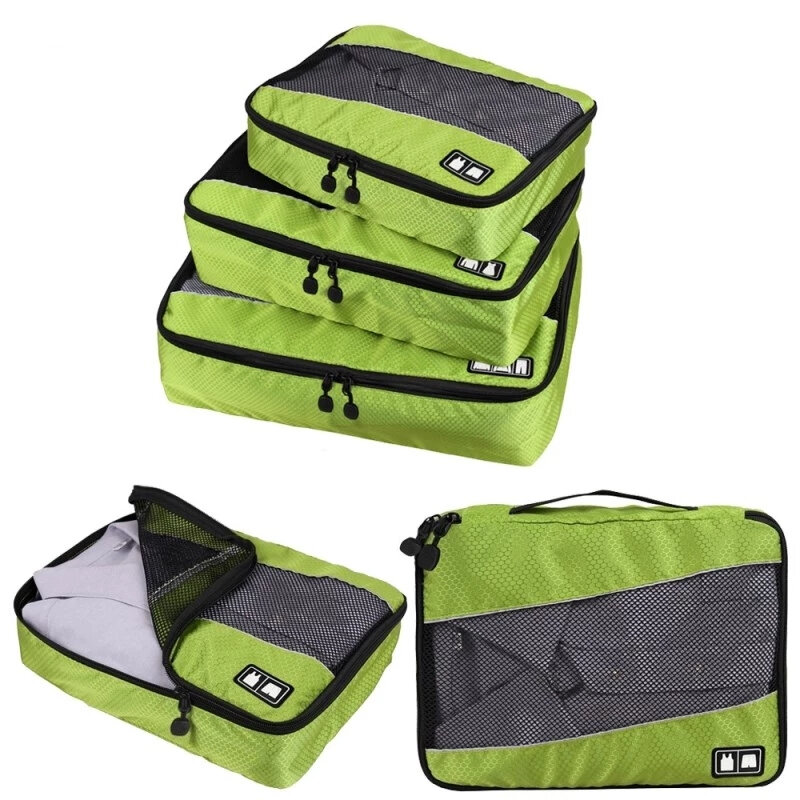 3 pçs/set viagem organizador de bagagem embalagem cubos conjunto malha respirável armazenamento saco roupas acessórios viagem à prova dtidy água arrumado bolsa