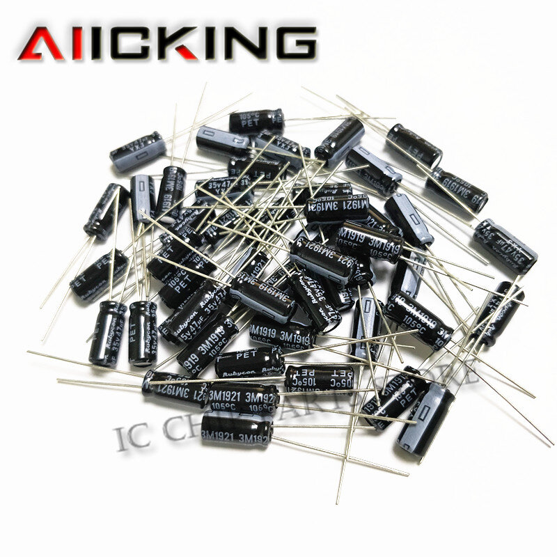 47UF 35V 5*11มม.Electrolytic Capacitor Rubycon 50Pcs คุณภาพสูง DIP 47UF 35V electrolytic Capacitor ใหม่ในสต็อก