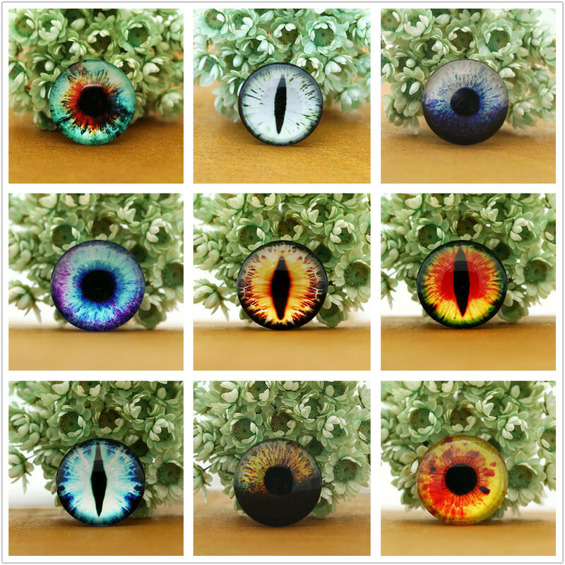 Lot de 10 pendentifs ronds en verre, 8-20mm, yeux de chat, Dragon, Cabochon, accessoires multicolores, yeux de cheval, motif de chat, artisanat