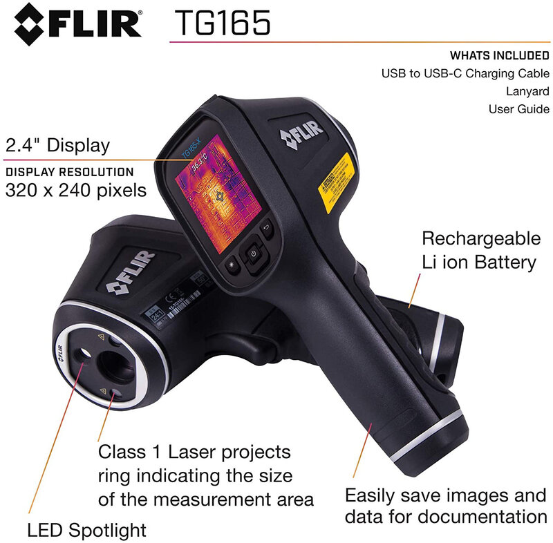 FLIR-산업용 열 화상 카메라, 휴대용 히팅 파이프, 전기 검사 TG165 레이저 적외선 열 화상 카메라