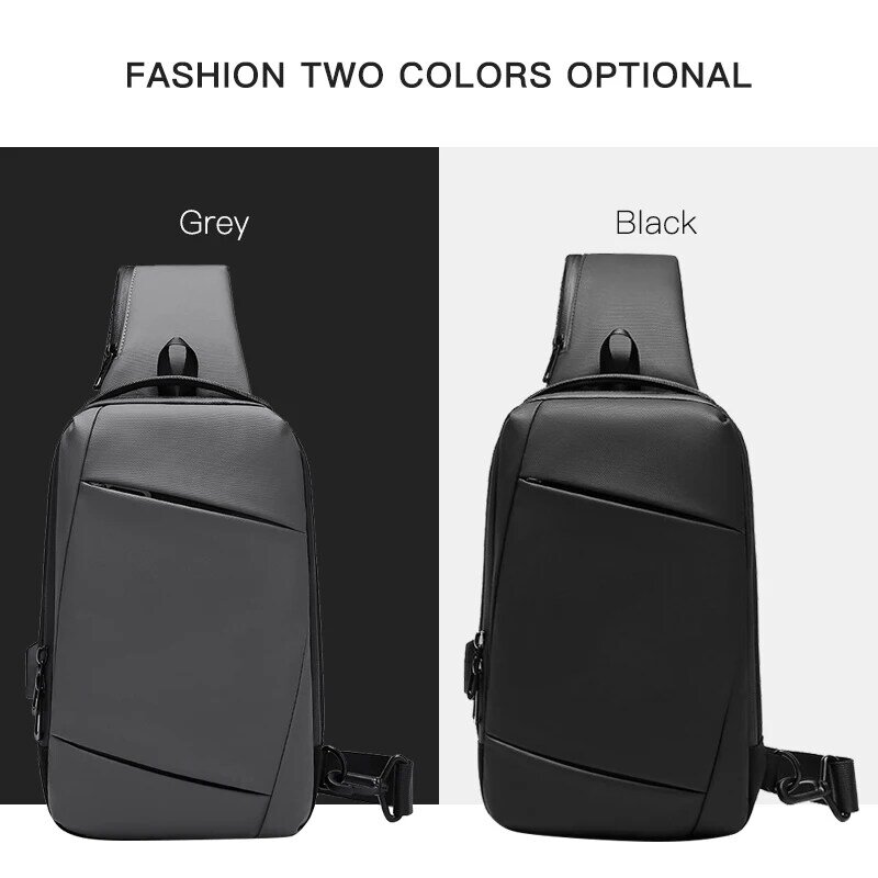 OZUKO – sac à bandoulière imperméable avec chargeur USB pour hommes, sacoche de poitrine pour court voyage, grande capacité, noir