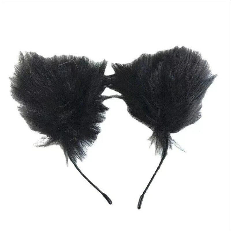 Обруч для волос однотонный двухмерный с кошачьими ушками, плюшевый аксессуар для волос, аксессуары для волос