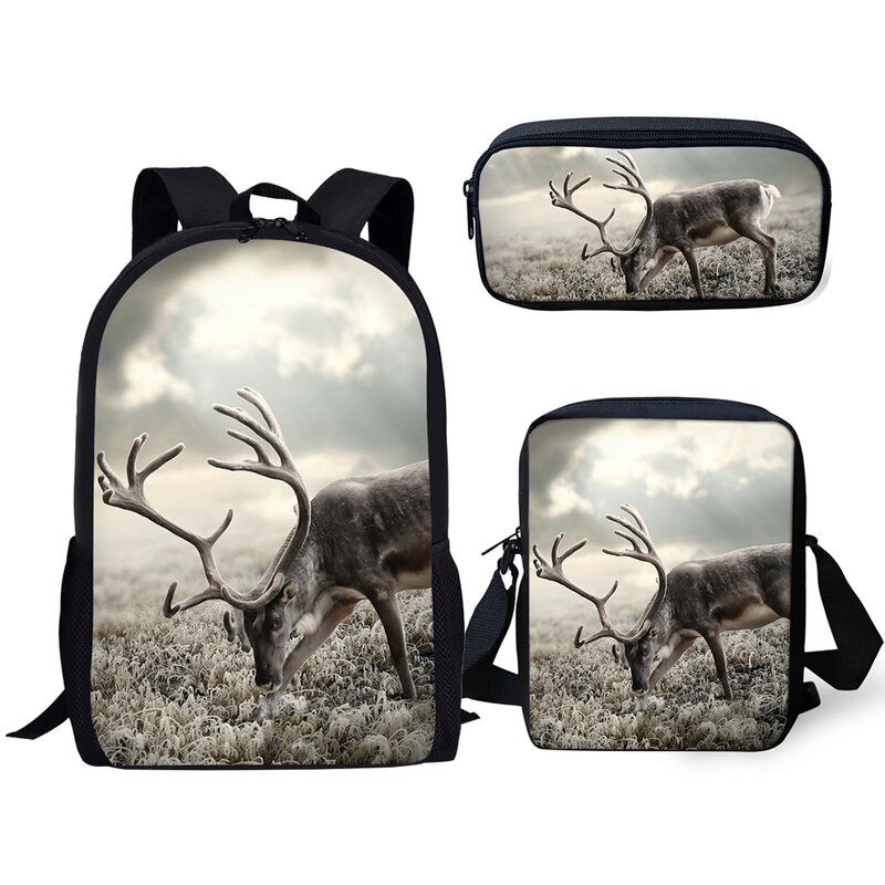 HaoYun Fashion Kids 3PCs/Set School Backpack Fantasy Deer Pattern School Bags Kawaii Animal Students Backpack/Flaps Bag/Pen Bags