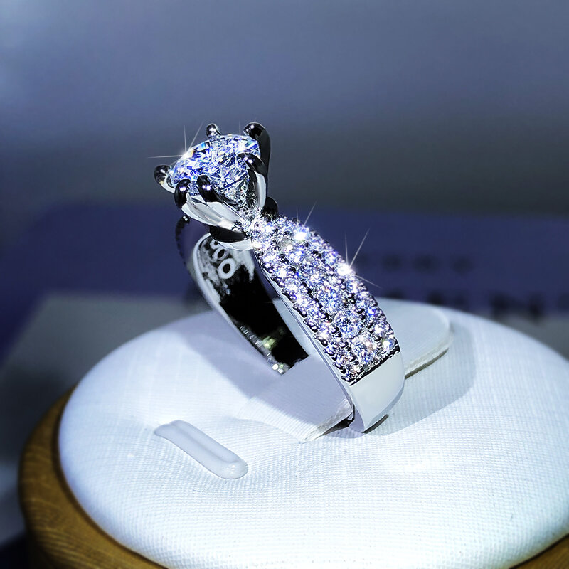 925 пробы Серебряное роскошное Сверкающее кольцо из белого циркония с шестью крапанами для женвечерние ювелирные изделия в подарок