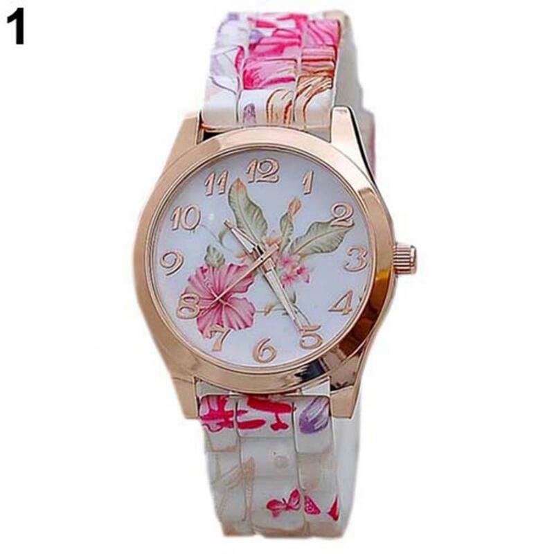 Женские кварцевые часы в стиле ретро, элегантные винтажные Роскошные наручные часы с цветочным принтом, силиконовым ремешком и циферблатом, подарок для свидания, 2021