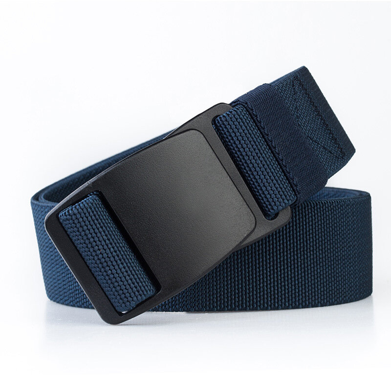 Cinturón elástico táctico para hombre, hebilla de plástico negra, cinturón militar ajustable para exteriores, sujetador de plástico, cinturones de ocio, azul