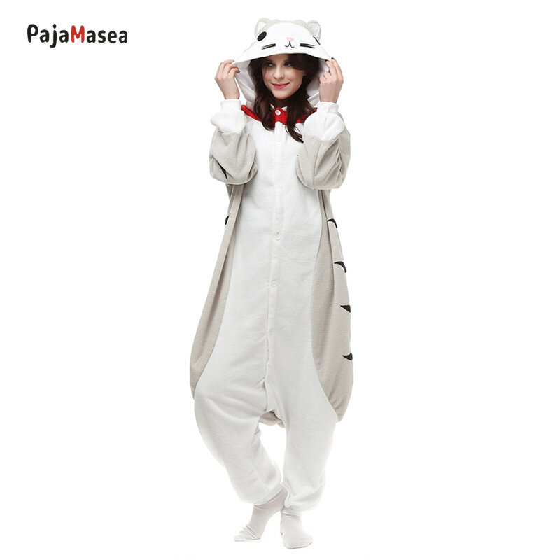 Pijama de una pieza para hombre y mujer, ropa de dormir Unisex con diseño de gato y queso, de dibujos animados, Kigurumi, para Halloween