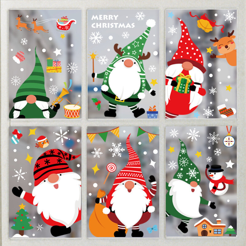 Merry Christmas Decoration for Home 2021 Wall Window Sticker Ornaments Garland New Year 2022 Noel Natal Gift Santa Claus