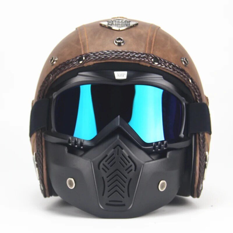 Casco de Moto abierto para hombre y mujer, protector de cabeza de piel sintética, estilo Retro, ideal para Motocross, novedad de 2020