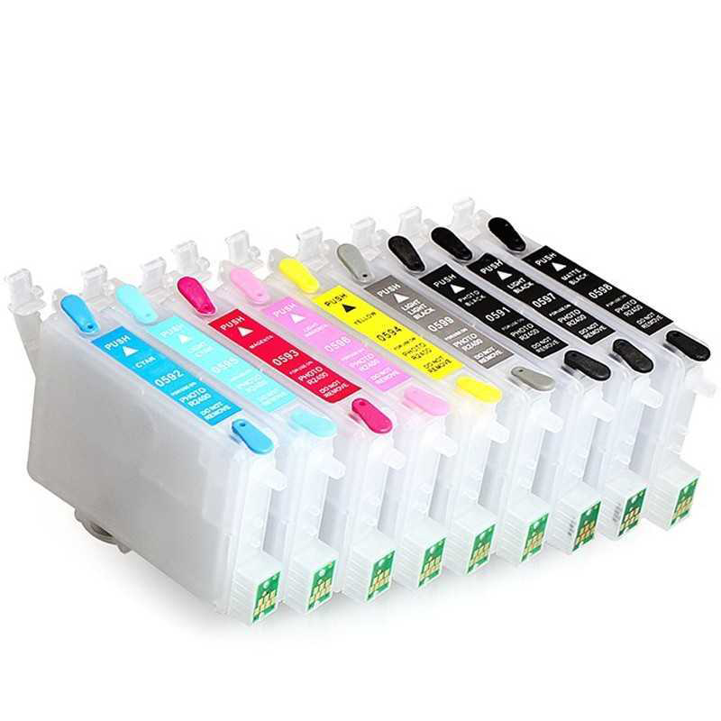 ARC 칩 포함 리필 잉크 카트리지, 엡손 스타일러스 포토 R2400 용, T0591 - T0599 잉크 카트리지, 빈 잉크 카트리지, 9 가지 색상