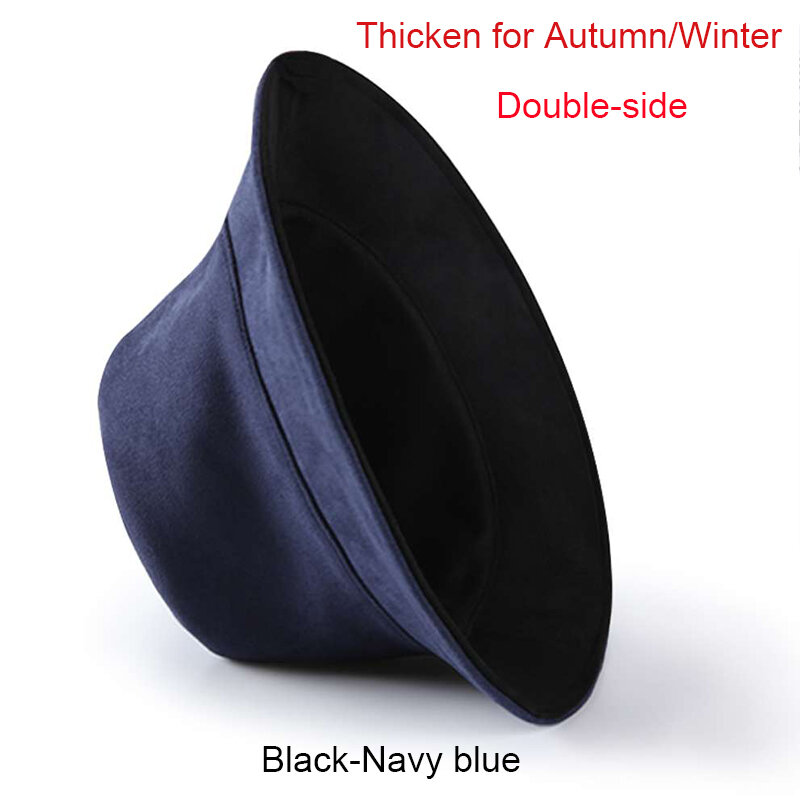 New Winter Warm Suede Bucket Hats for Men Double Sided Reversible Panama Caps Men's Woolen Warm Sunhat in Cool Days Solid Color