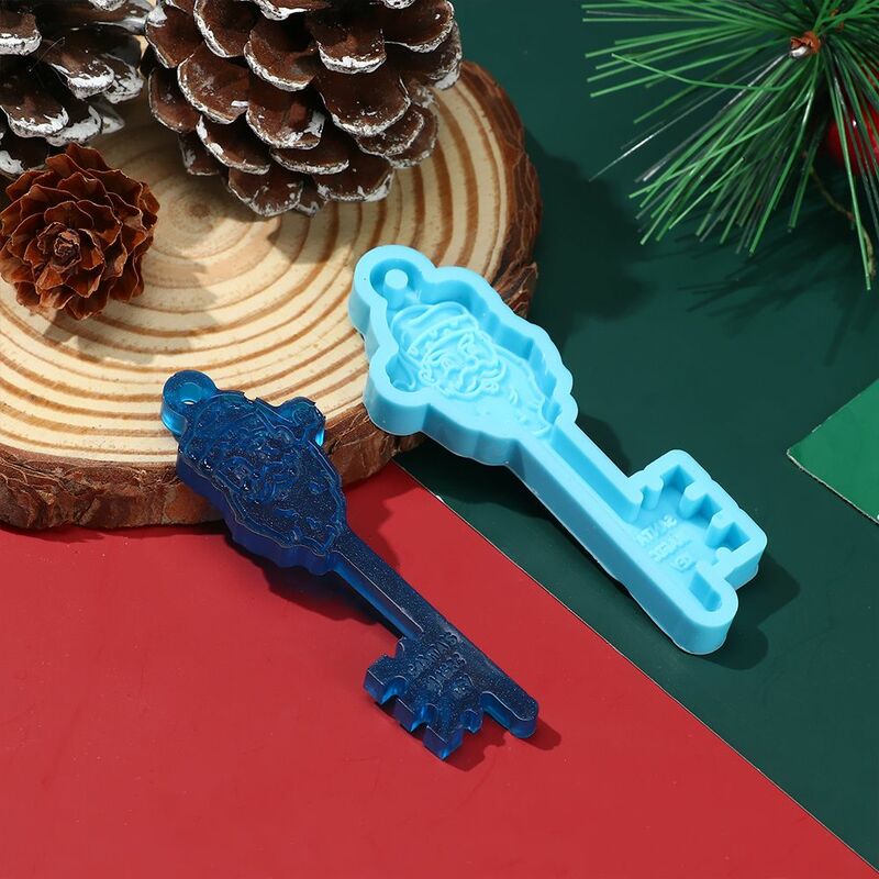 Molde de llavero de resina epoxi para manualidades, molde de cristal con forma de llave de Papá Noel, regalo de Navidad