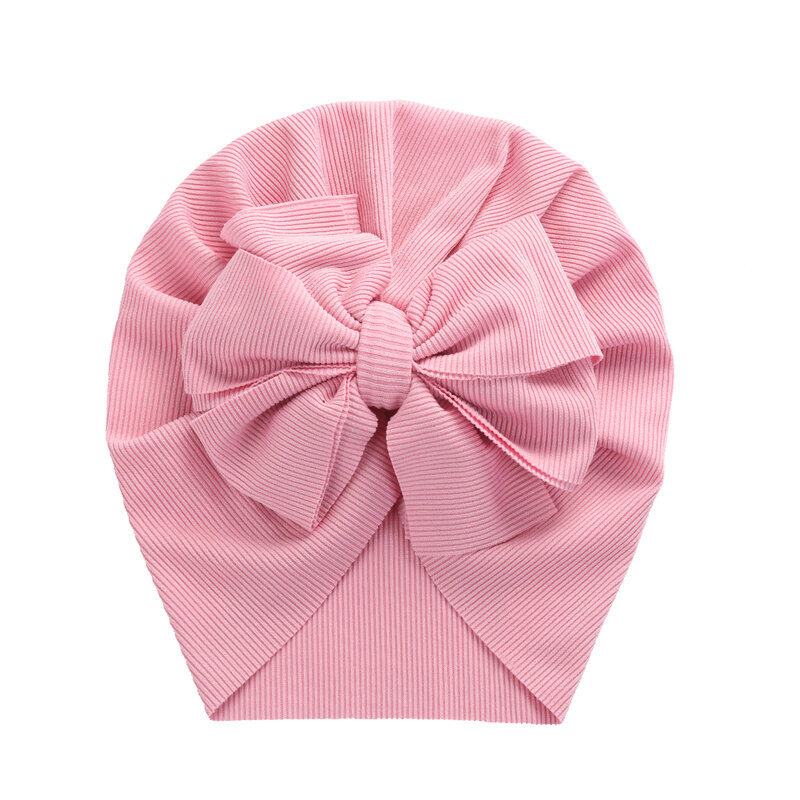 Solid Ribbed Bunny Knot Turban หมวกสำหรับหมวกเด็ก Beanies ลายบางยืดหยุ่นหมวก Bonnet ทารกแรกเกิด0-4T Headwraps