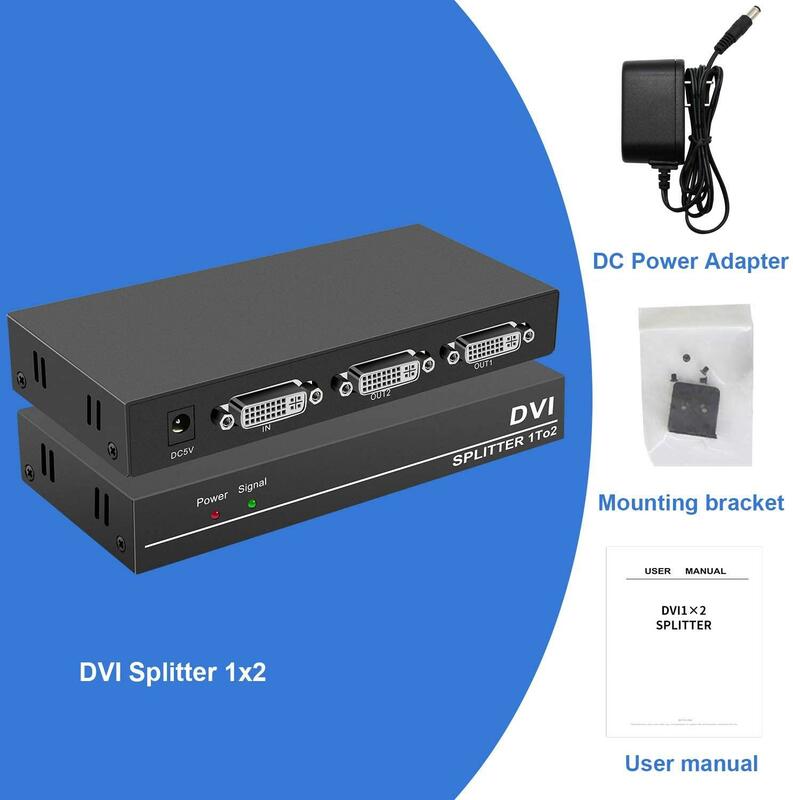 Rozdzielacz DVI 1x2 DVI 1 na 2 wyjścia 2-portowy rozdzielacz DVI rozdzielacz obsługuje 4K @ 30Hz automatycznie kopiuj EDID
