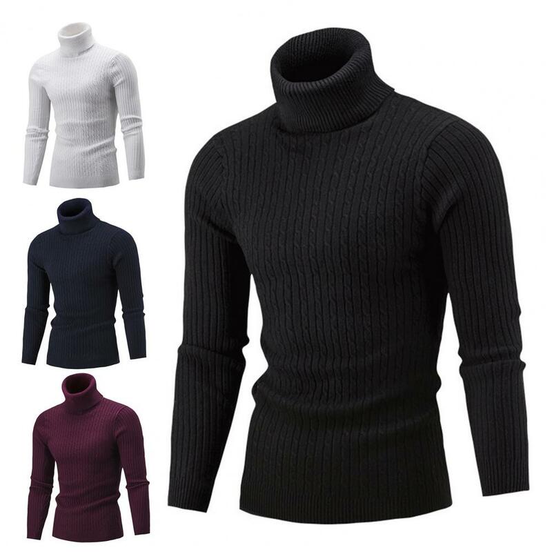 Solid Color Long Sleeve Knitted Sweater All-matched Turtleneck Twist Men Sweater Pullover for Autumn Winter
