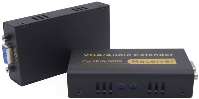 Extensores VGA de 100M y 328 pies, transmisor y receptor de Audio y vídeo VGA sobre un solo Cable Ethernet RJ45 CAT5e/6, compatible con 1080P