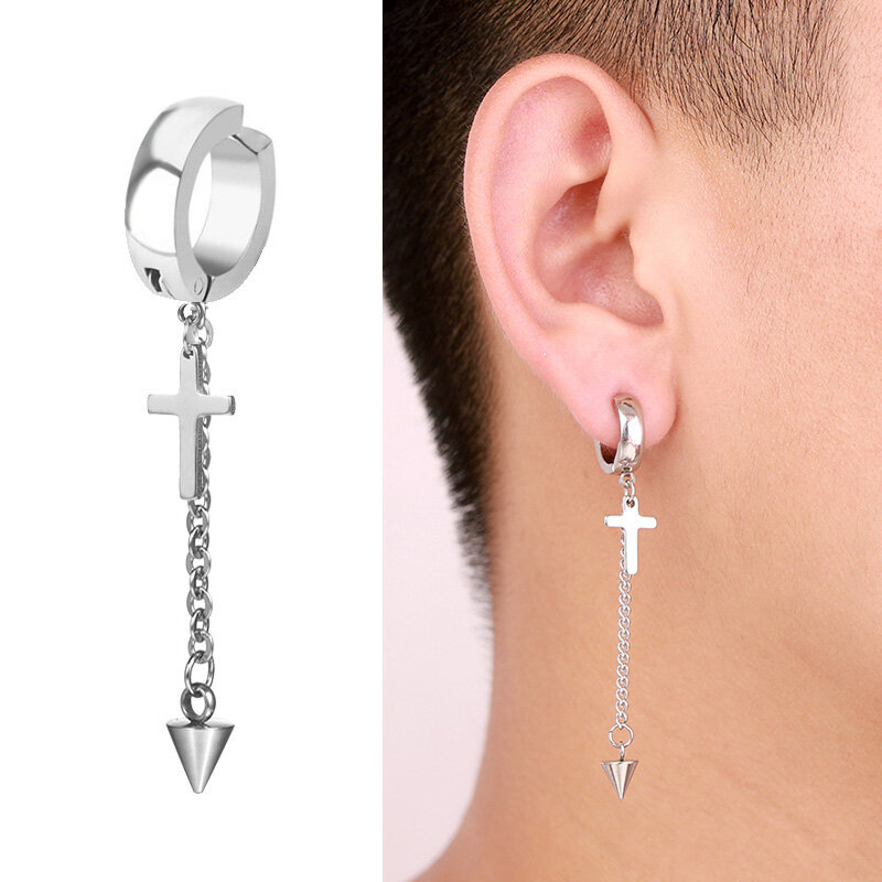 1Pc Punk Steel-color Stainless Steel Painless Ear Clip Earrings For Men/Women Street Pop Non Piercing Fake Earrings Jewelry Gift