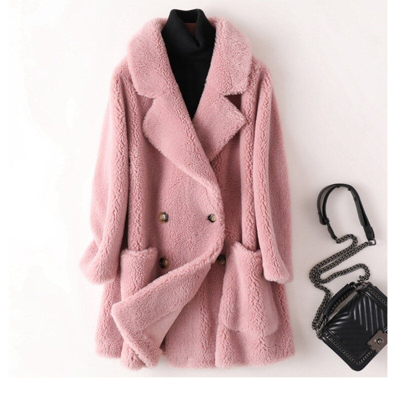 Пальто из натурального меха высокого качества, пальто из австралийской шерсти, Толстая теплая элегантная свободная Длинная Верхняя одежда большого размера, зимнее пальто для женщин