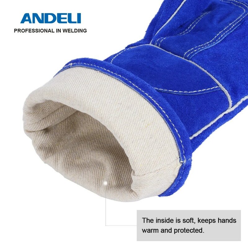 ANDELI-guantes de soldadura MIG TIG ARC CUT, guantes de trabajo resistentes al calor/fuego, guantes de seguridad para barbacoa/manejo de animales, azul