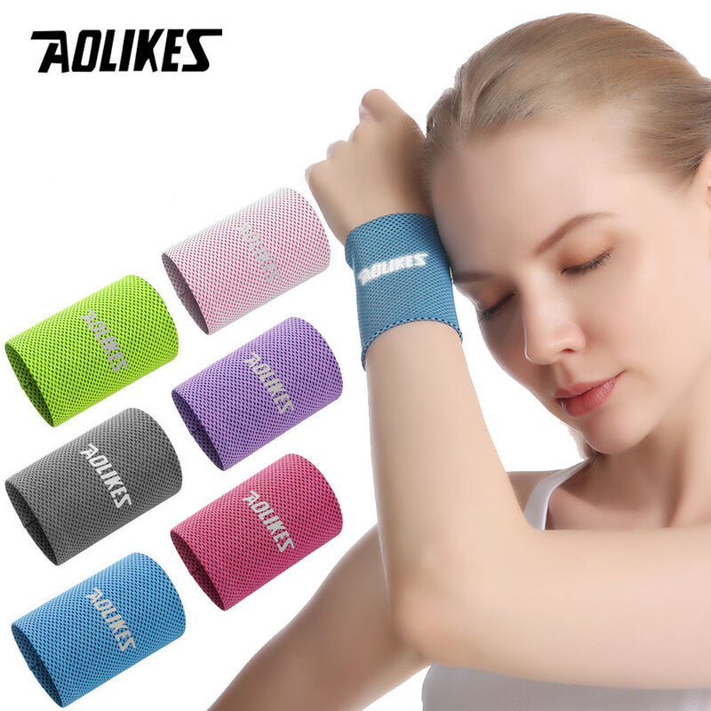 AOLIKES 1 Pair Yoga Volleyball Hand Sweat Band Wrist Brace Support Breathable Ice Cooling Tennis Wristband Wrap Sport Sweatband