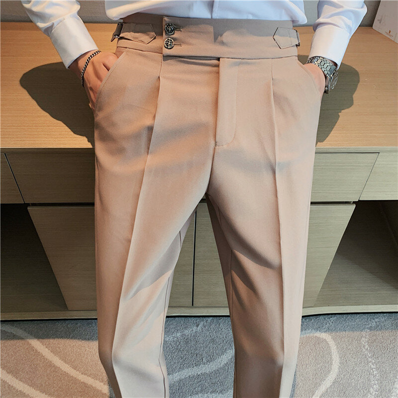 2022 высококачественные деловые повседневные драпированные брюки с высокой талией, мужские однотонные деловые брюки, мужские деловые офисные строгие брюки