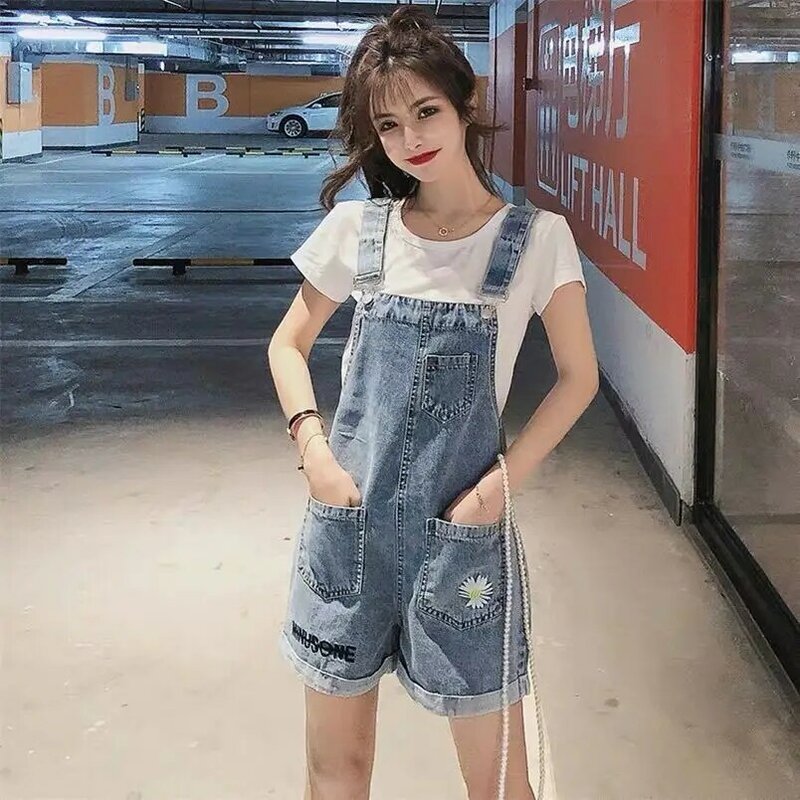 Women Denim Braces Shorts Summer New Embroidery High Quality Women Overalls New Style Women Jumpsuits