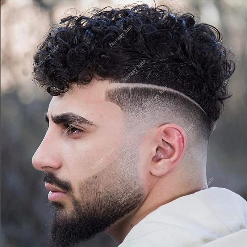 Индийские человеческие волосы Remy, афро-вьющийся парик, основа для кожи, 10x8 дюймов для черных мужчин, 20 мм, вьющийся мужской парик, система замены человеческих волос