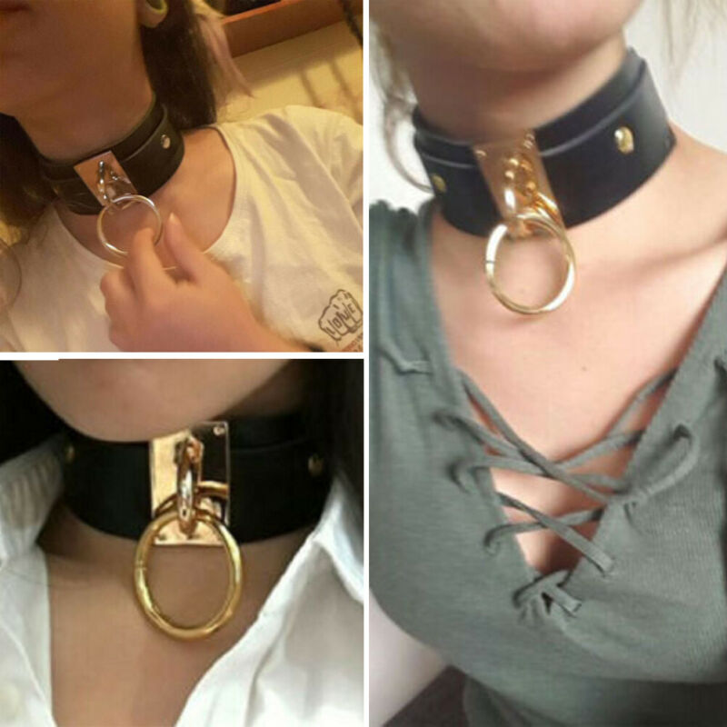 New Fashion Punk Gótico Ampla Couro PU Anel Collar Gargantilha Colar Mulheres Colar