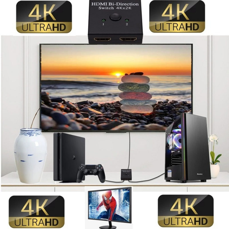 Grwibeou-Répartiteur HDMI 4K, commutateur KVM bidirectionnel 1x2/2x1, compatible HDMI, sortie 2 en 1 pour PS4/3, adaptateur de commutateur de boîtier TV
