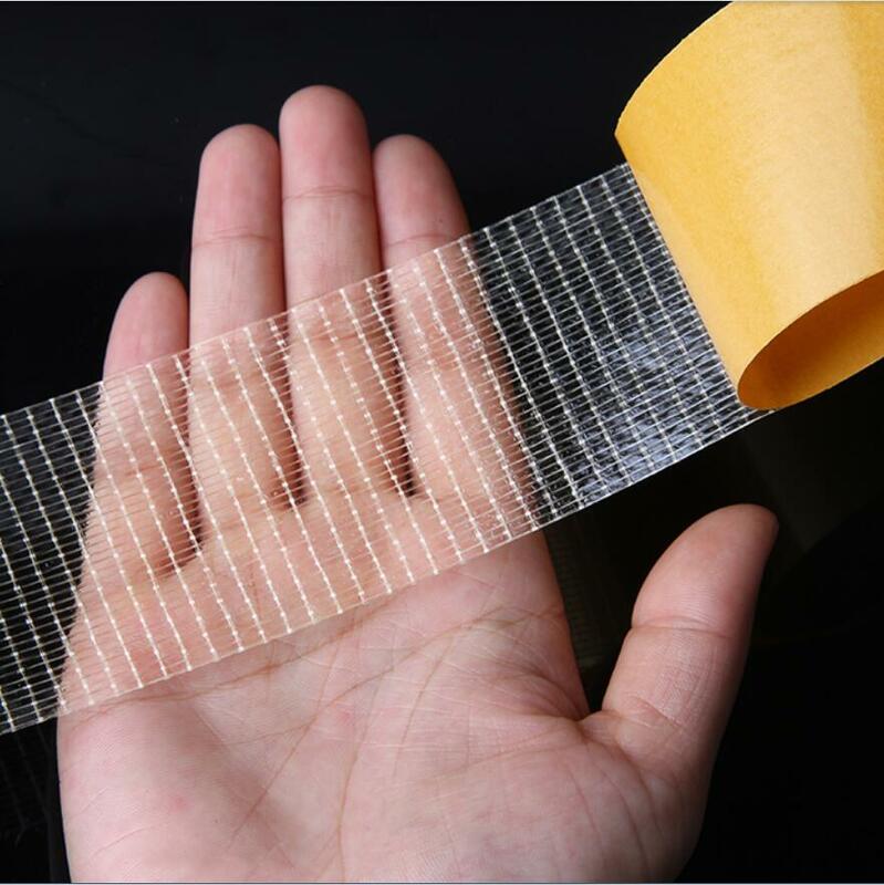 Cinta adhesiva de doble cara transparente, cinta de malla de fibra adhesiva de alta viscosidad, 1 rollo de 20M