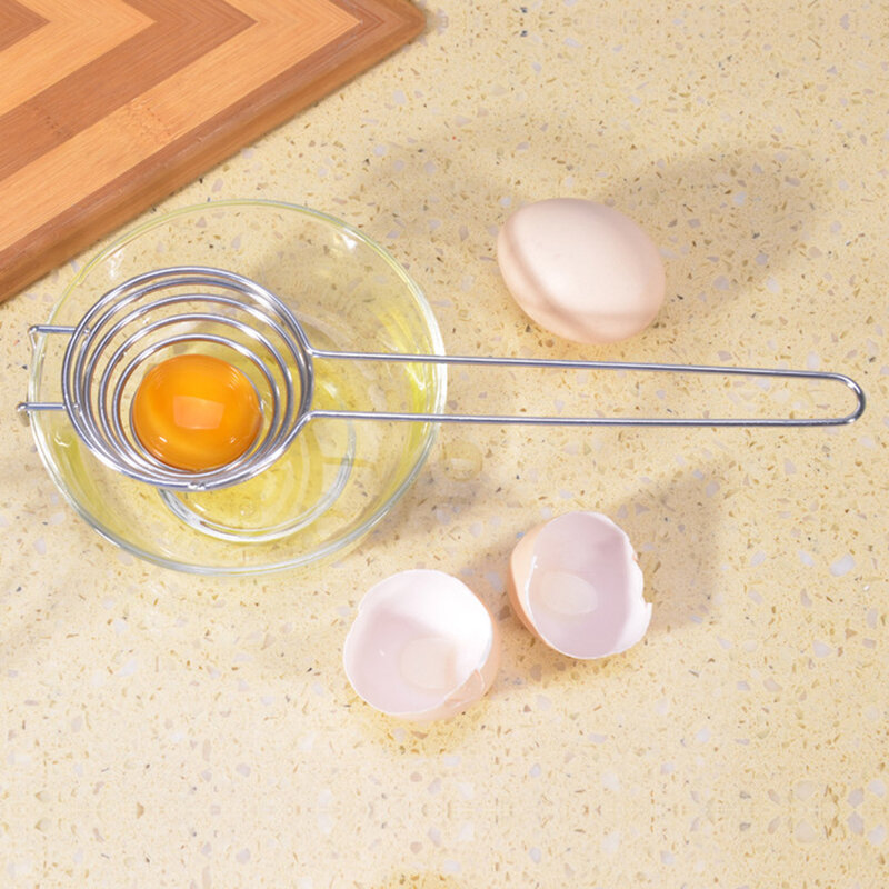 Pemisah Telur Putih Spiral Baja Tahan Karat Pemisah Penghilang Kuning Telur dengan Gagang Panjang Alat Dapur