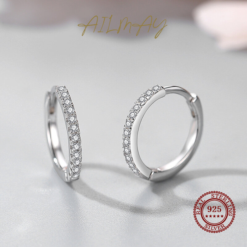 Женские серьги-кольца Ailmay, из стерлингового серебра 100% пробы с прозрачным цирконием, антиаллергенные ювелирные украшения для подарка