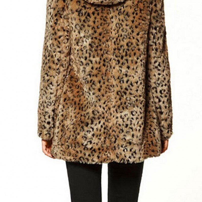 Faux Fur Leopard Print Jacken Klassische Warme Winter Jacke Hoody Mäntel Lange Ärmeln Weibliche Oberbekleidung Mäntel Plus Größe 3XL