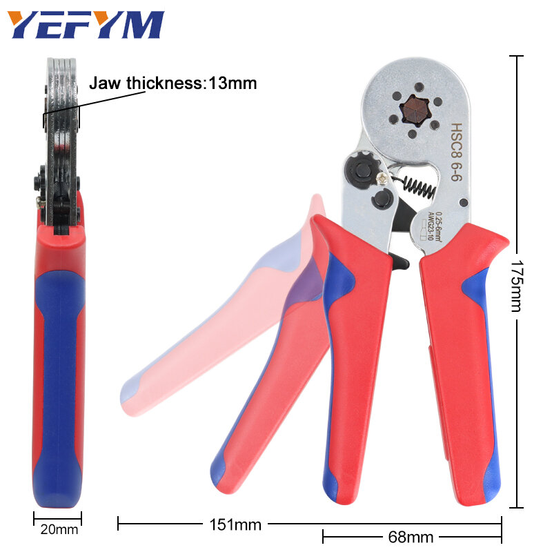 Ferrule Sleeves Terminal Crimping Tools Mini Electrical Pliers HSC8 6-4/6-6（0.25-10mm²/0.25-6mm²） Wire Connection Repair Clamp