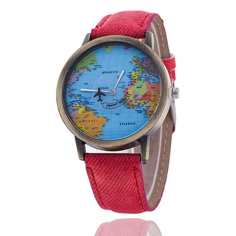 Fashion Women Retro Belt Quartz Watch Airplane Hand Map Watch Unisex Waterproof Date Clock Male Sports Watches Quartz Watch