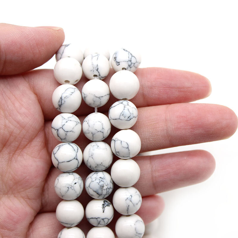 Pierres Turquoises Howlite blanches de deuxième génération, perles rondes amples 15 ", taille au choix pour la fabrication de bijoux 6 8 10 12 MM