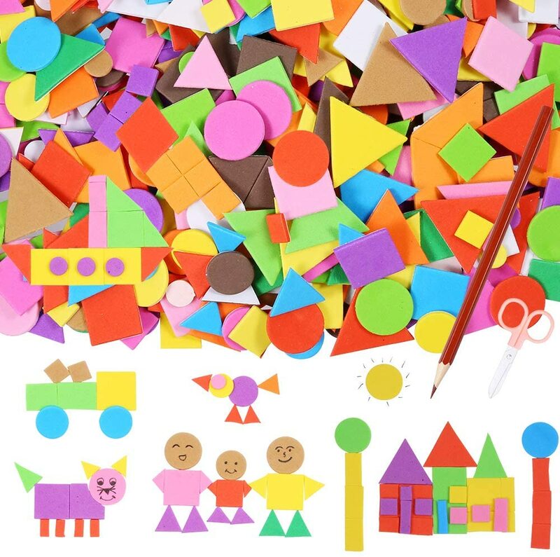 600 Buah Busa EVA Stiker Perekat Diri Geometri Puzzle Anak Pendidikan DIY Mainan Kerajinan Seni Membuat Hadiah Anak-anak