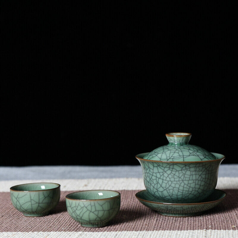 Juego de té de China Longquan Celadon Gaiwan, cuenco de cubierta de horno GE DI Kung Fu, SanCai, 200ml