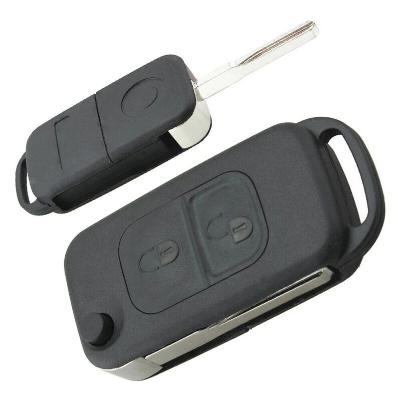 Black 2 Buttons Folding Replacement Key Remote Fob Shell Case No Chip with Uncut Car Flip Key Suitable for Benz