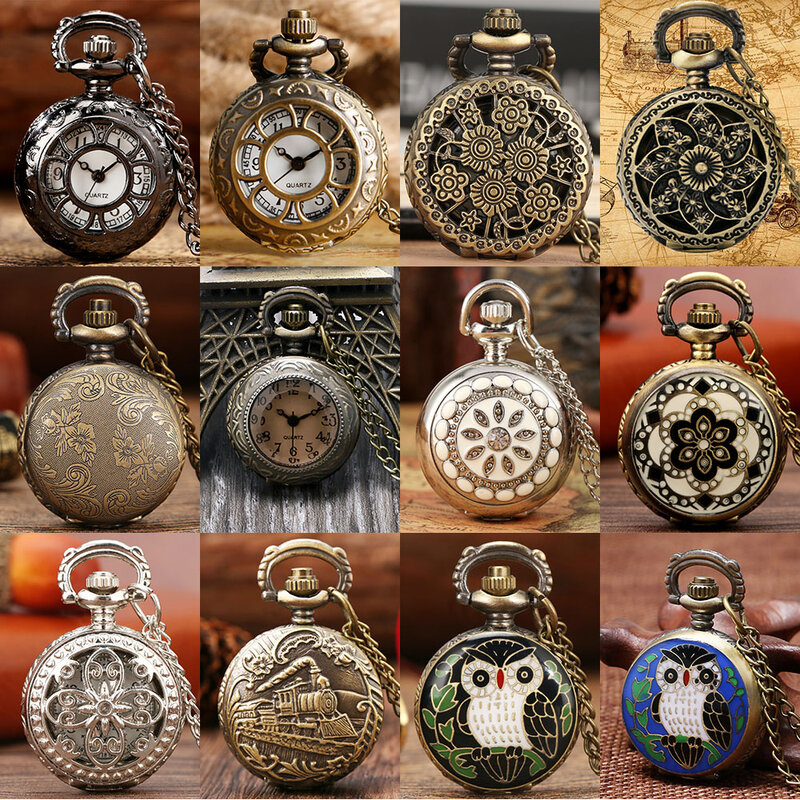 Adorável mini colar de bolso relógio quartzo algarismos árabes dial pingente corrente antigo relógio minúsculo presentes para crianças