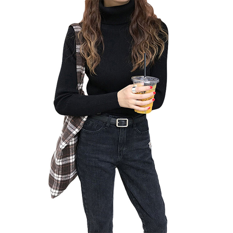 Frauen Pullover Solide Schlank Rollkragen Lange Hülse Grundlegende Pullover Jumper Weibliche Mode Herbst Winter Warm Koreanische Pullover 2020