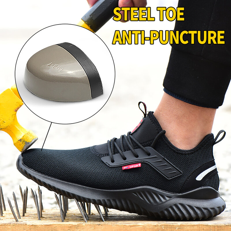 Zapatos de seguridad para el trabajo para hombres y mujeres, zapatillas ligeras y transpirables con punta de acero antigolpes, a prueba de perforaciones
