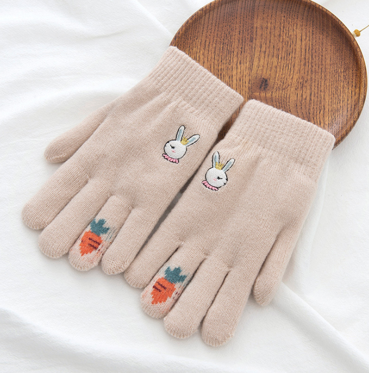 Warm five finger girl's neck knitting gloves in winter