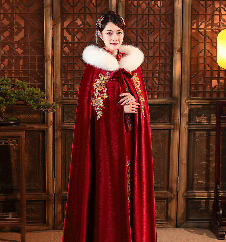 Chinês tradicional vinho-vermelho xale manto-quente engrossado lã colar para casamento-tamanho médio
