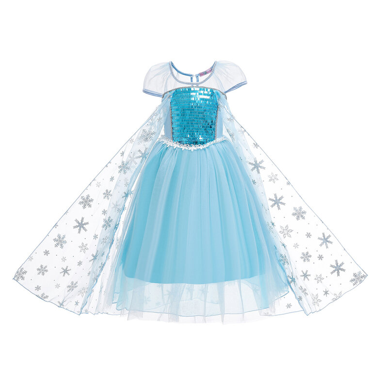 Vestido de princesa Elsa para niñas y niños, vestido de fiesta azul claro y esponjoso, disfraz de reina de la nieve, peluca de Elsa para Halloween, Cosplay