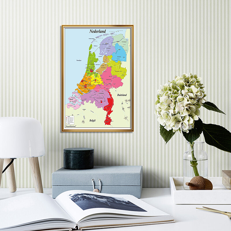 A2 42*59Cm Poster Geografis Peta Belanda Dalam Perlengkapan Sekolah Belanda untuk Pendidikan Anak-anak Dekorasi Dinding Belajar