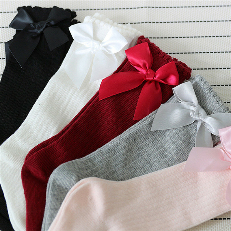 Chaussettes longues en coton avec gros nœud pour fille, style princesse pour enfant, collection automne et hiver