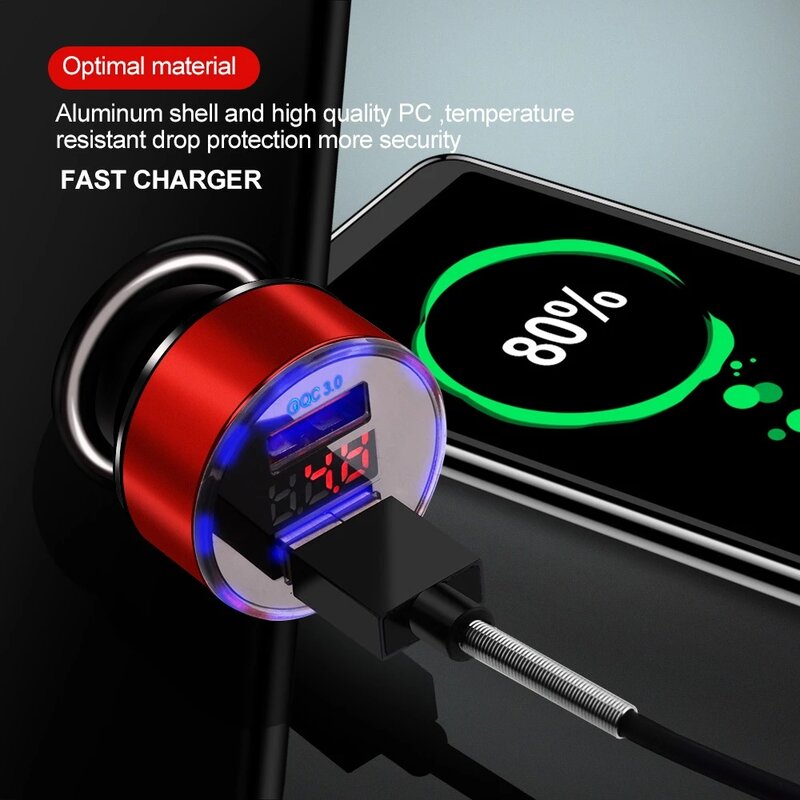 Chargeur de voiture double USB QC 3.0, voltmètre LED, pour tous les Types de téléphones portables, chargeur intelligent